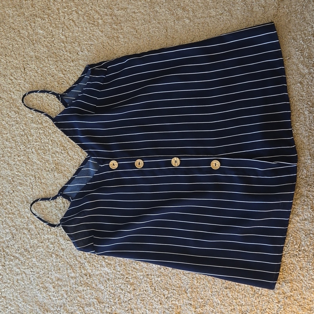 Ee: Some Navy & White Stripe Button Tank Top